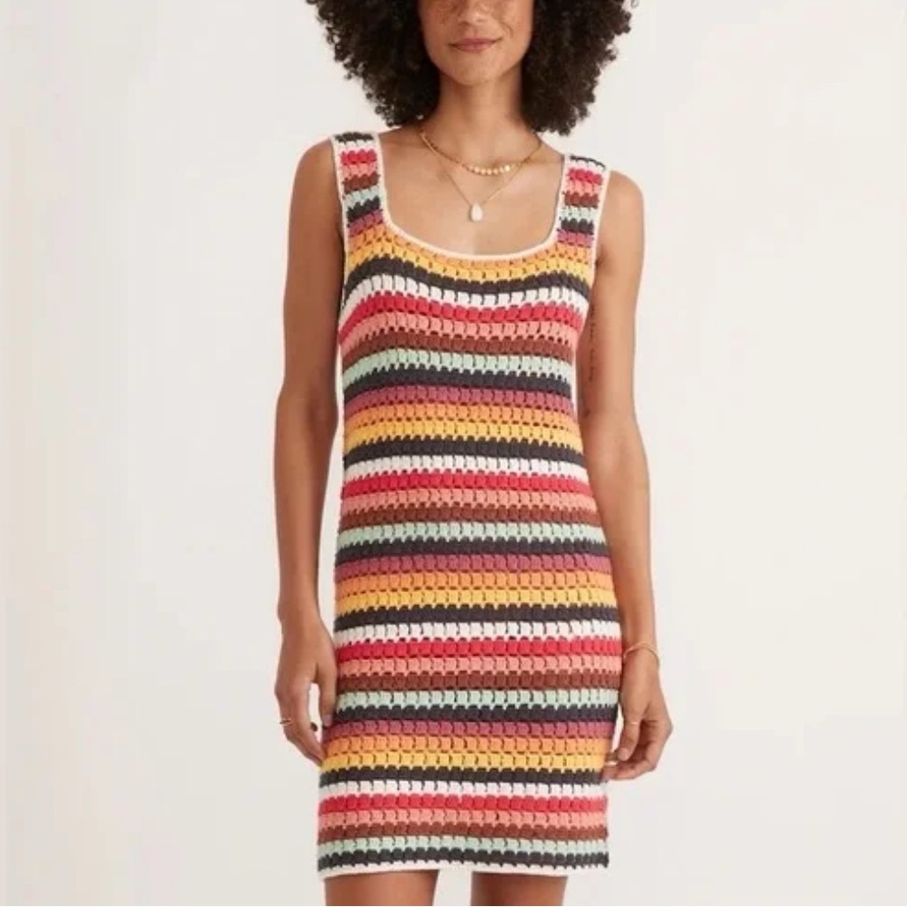 Striped Crochet Tank Dress in Multicolor